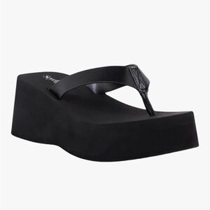 Seychelles Skyscraper Platform Heeled Flip Flop Sandals Size 8.5 Black Leather